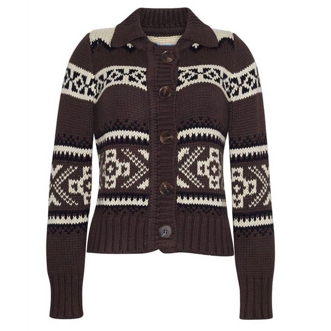 Burgess Fair Isle-Style Yoke Cotton Cashemere Cardigan Size Medium